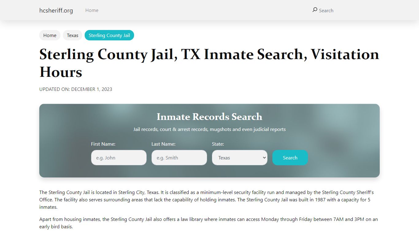 Sterling County Jail, TX Inmate Search, Visitation Hours